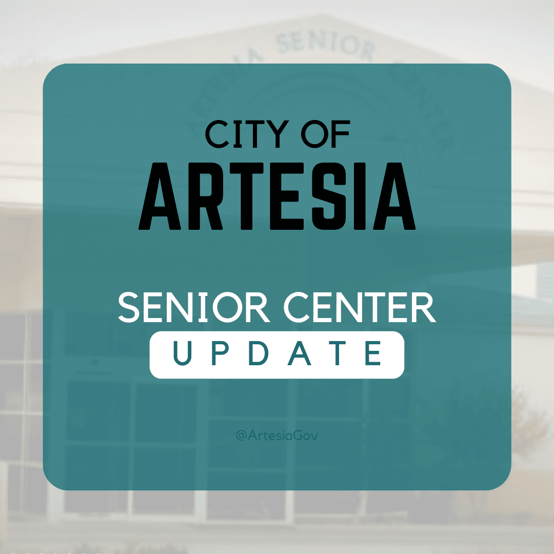 Artesia Senior Center Update image shown with faded background of senior center building