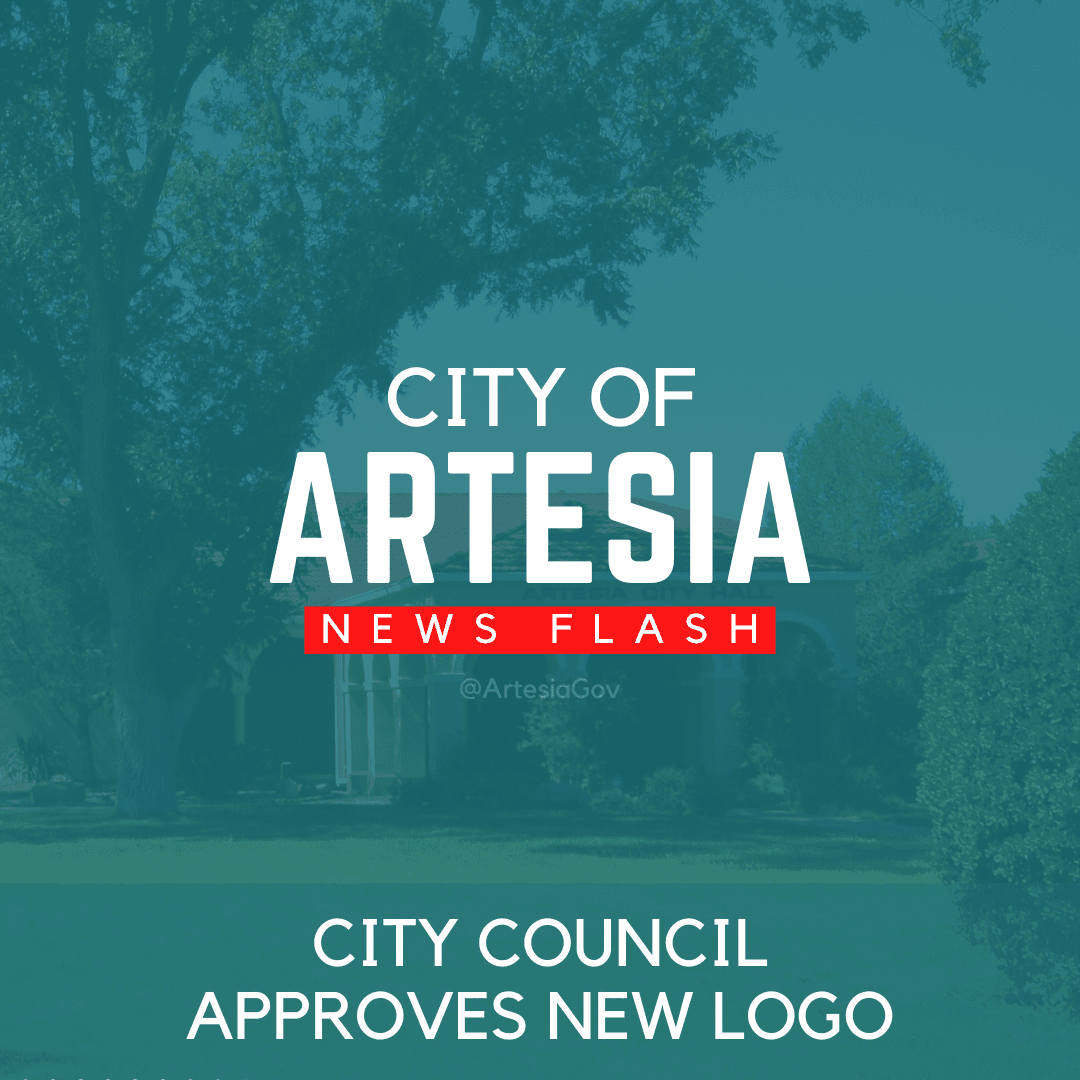 Teal background with city of Artesia text