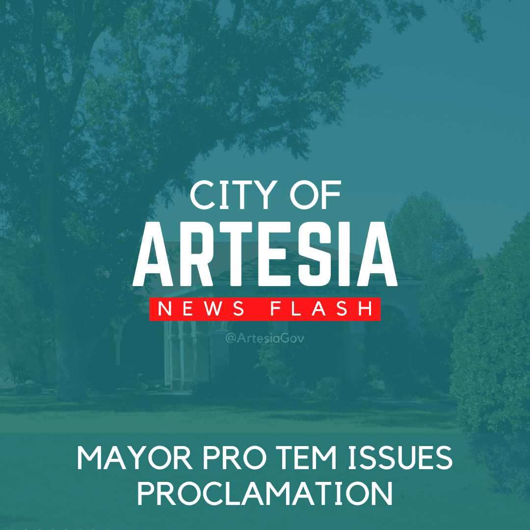 Mayor Pro Tem Issues Proclamation text on teal background with faint photo of city hall