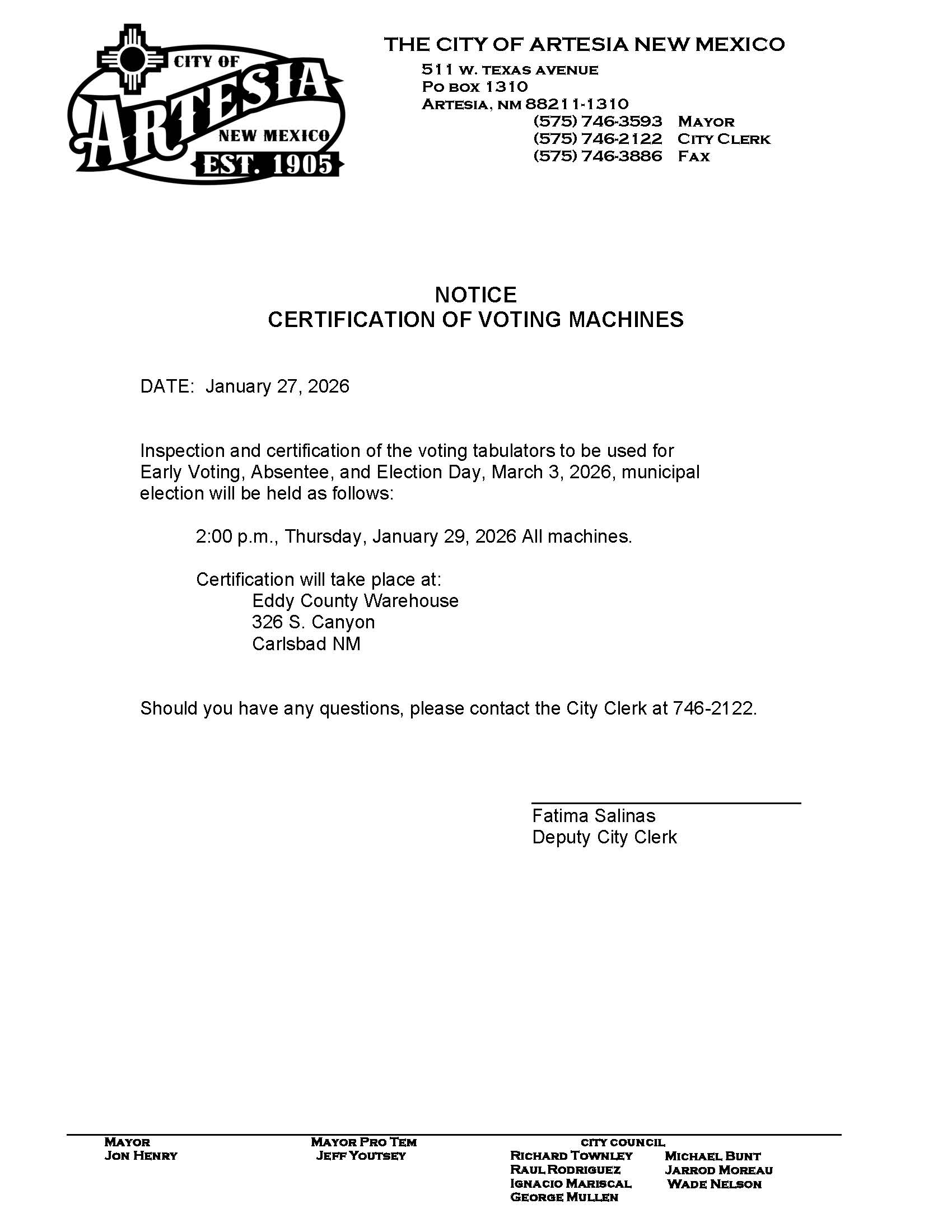 2026 Notice of voting machine certification Updated